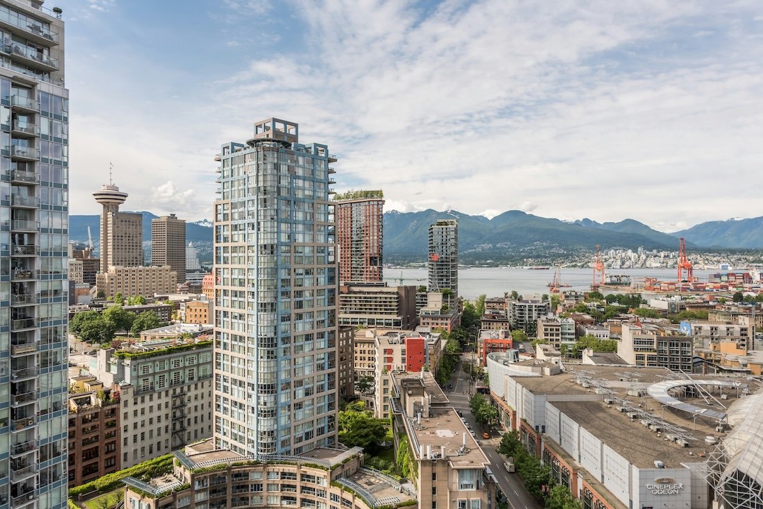 Modern glass condo buildings in the heart of Vancouver's pre-construction market